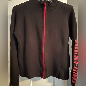 Women’s large Harley-Davidson full zip sweater. Black w/red zipper.